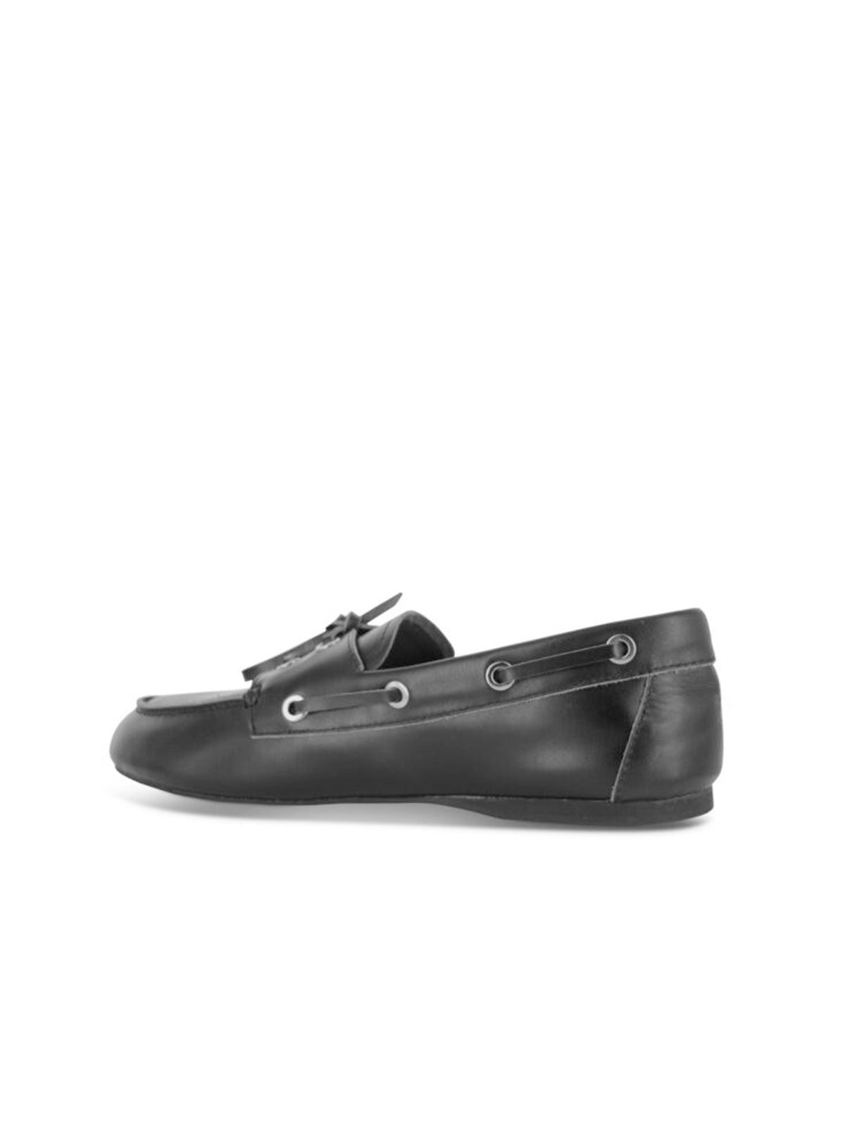 Black Round-Toe Lace-Up Classic Boat Shoes Flats