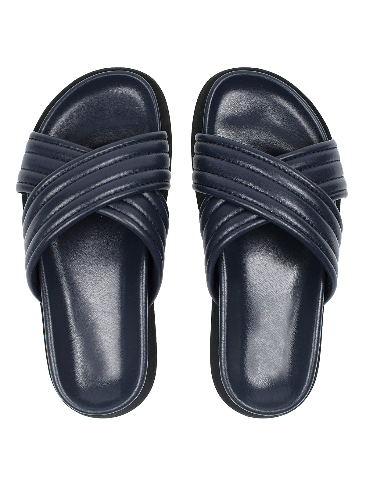 Navy Square-Toe Crossed Straps Chic Backless Flats