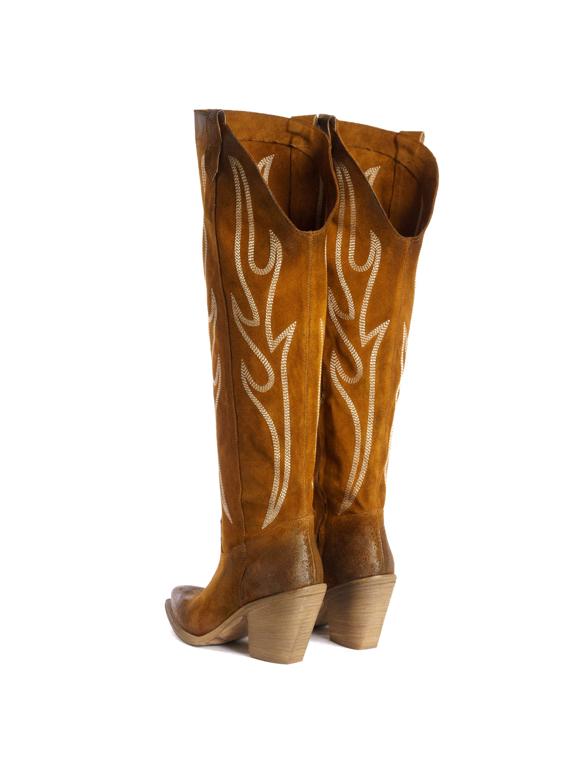 Brown Faux Suede Snip-Toe Half-Zip Chic Embroidery Knee High Cowgirl Boots