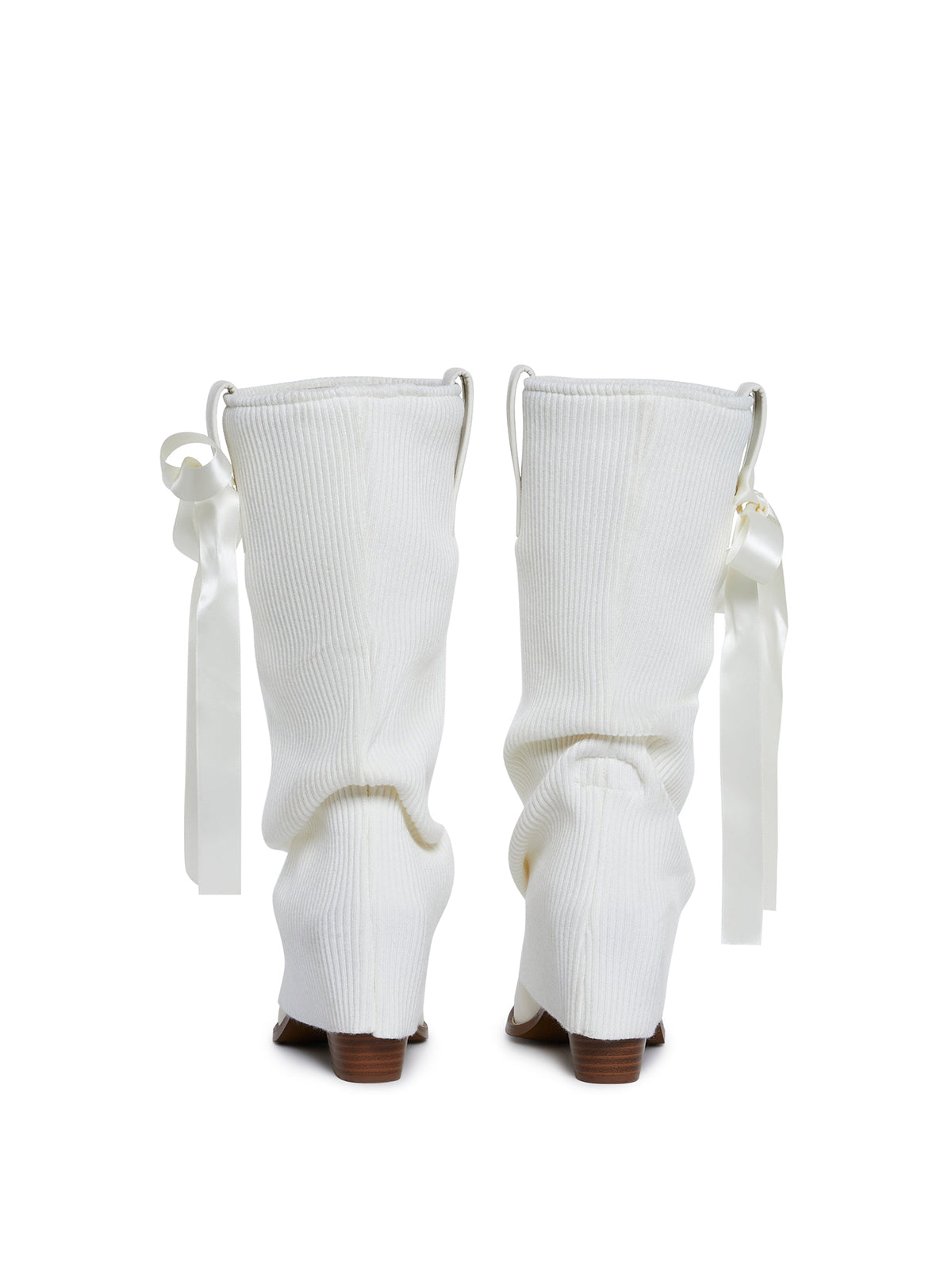 White Pointed-Toe Knitting Wool Fold-Over Wide Calf Knee High Cowgirl Boots