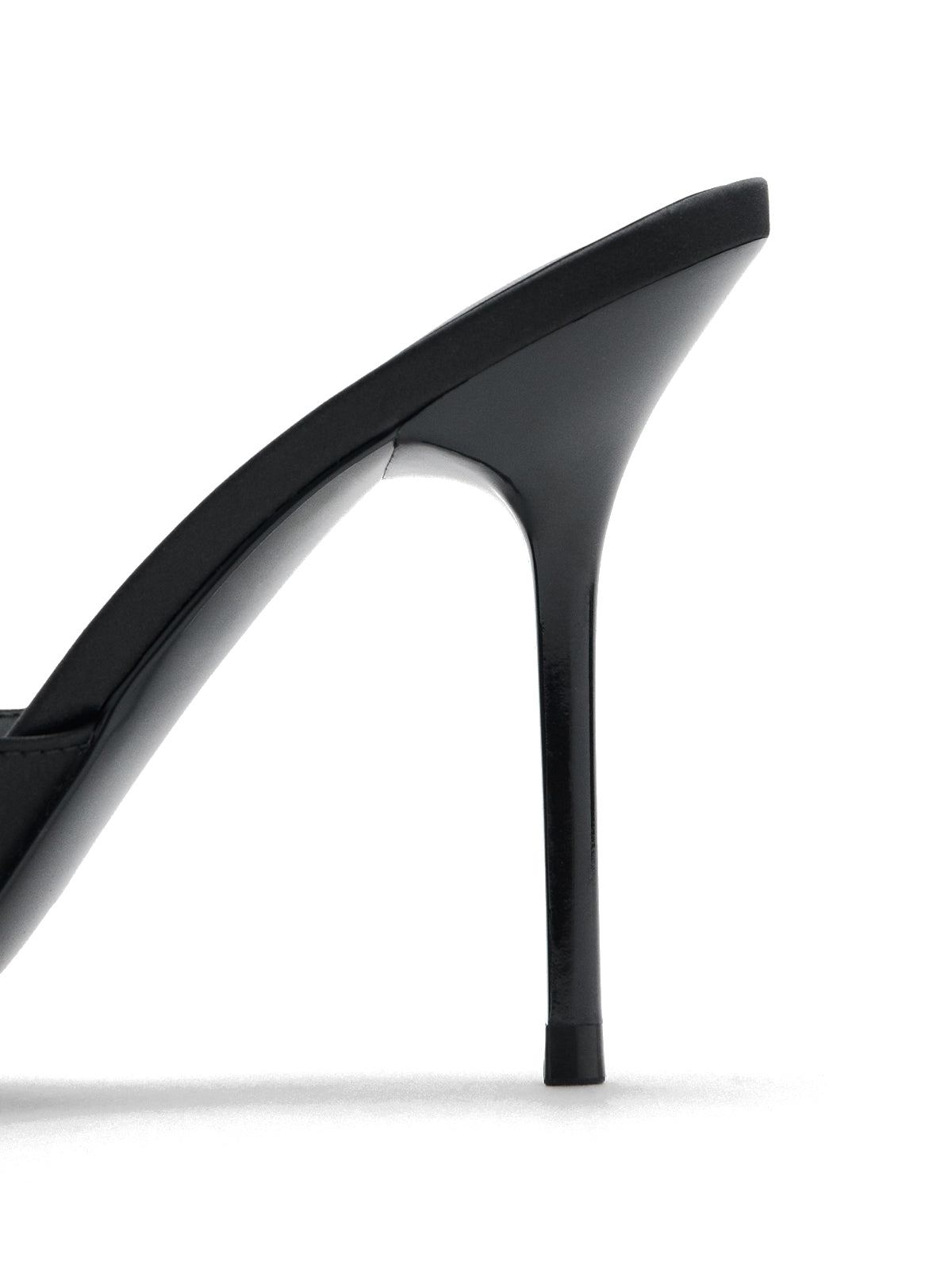 Black Satin Open Round-Toe Backless High Heels