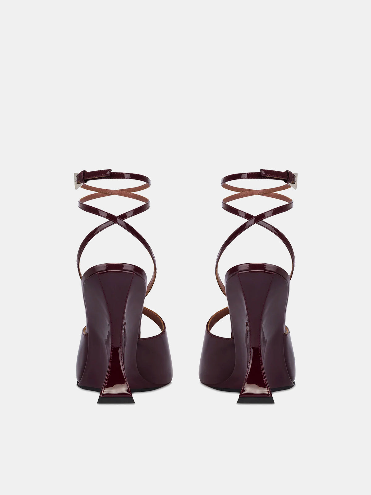 Patent Burgundy Pointed-Toe Ankle Strap Covered Wedge High Heels