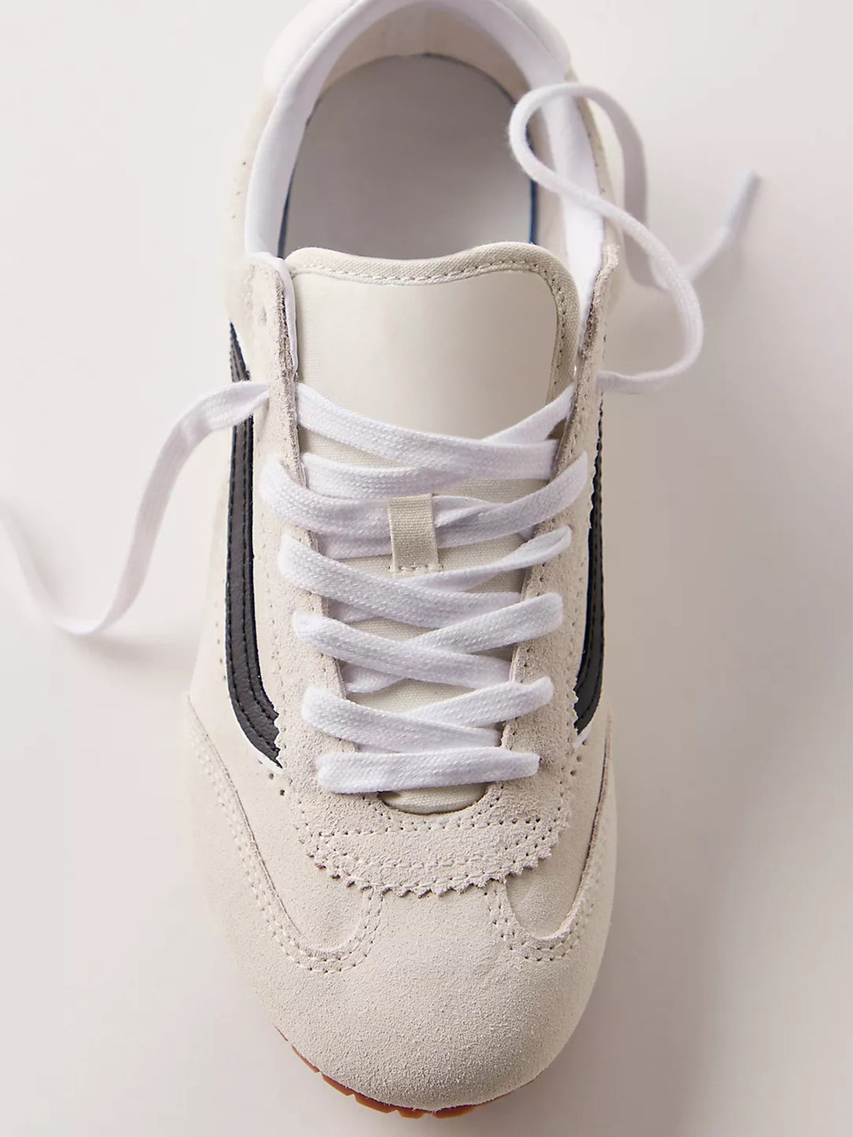 Cream Faux Suede Round-Toe Lace-Up Flats Sneakers