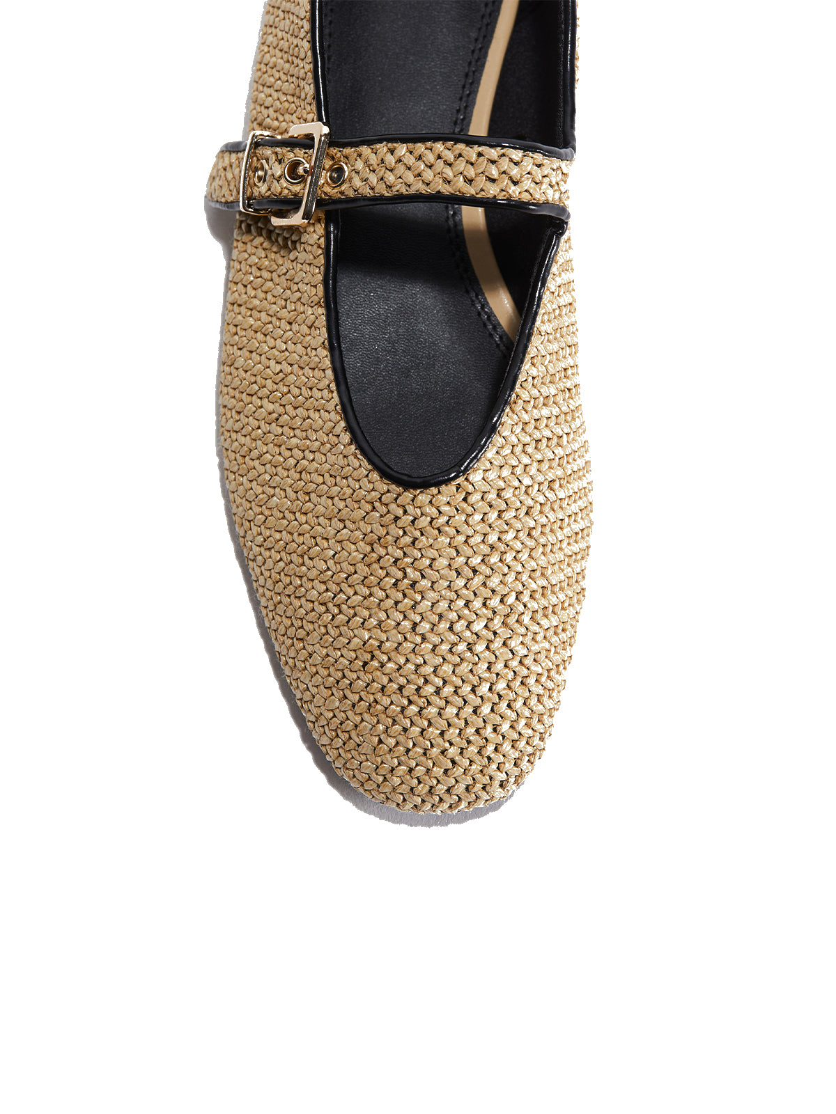 Beige Grass Woven Square-Toe Mary Jane Ballet Flats
