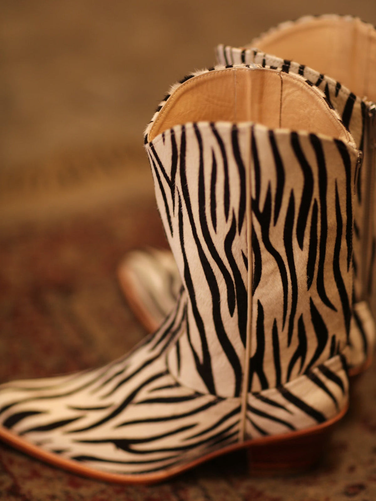 Classic Zebra Print Round-Toe Back Full-Zip Simple Cowgirl Boots