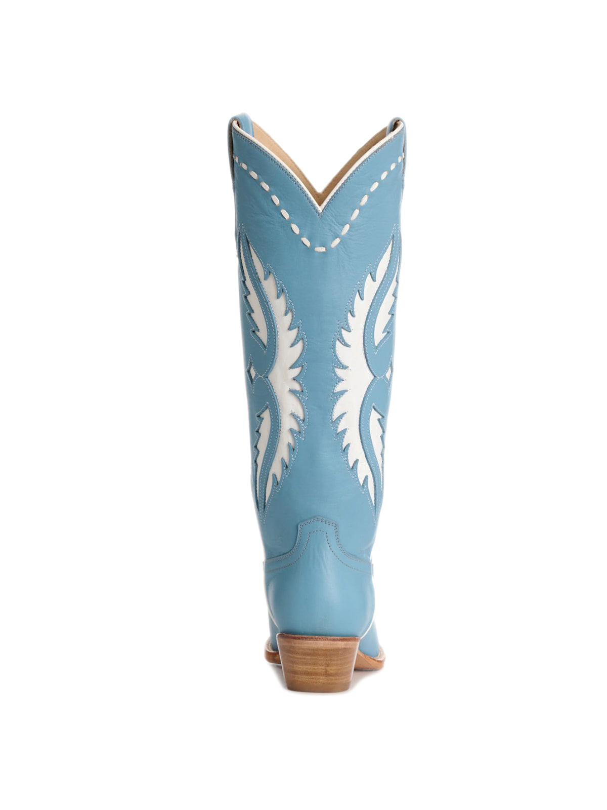 Ice Blue Snip-Toe Inlay Running Stitch Wide Calf Knee High Cowgirl Boots