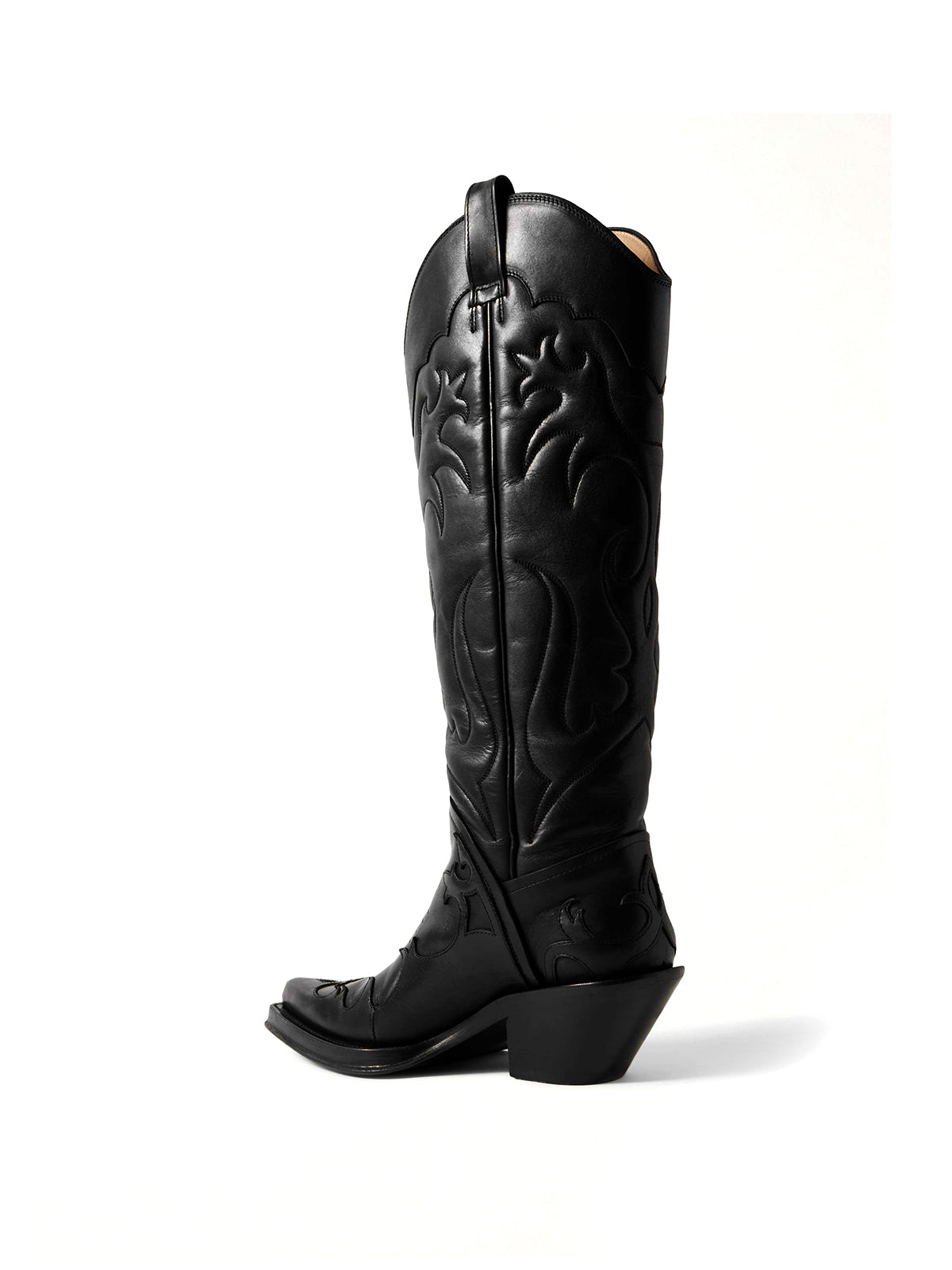 Black Pointed-Toe Classic Embroidery Wide Calf Knee High Chic Cowgirl Boots