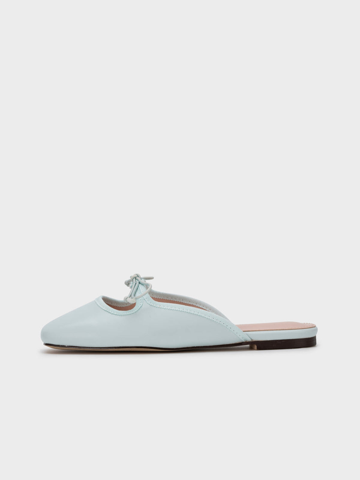 Light Blue Square-Toe Slip-On Bow Mule Flats