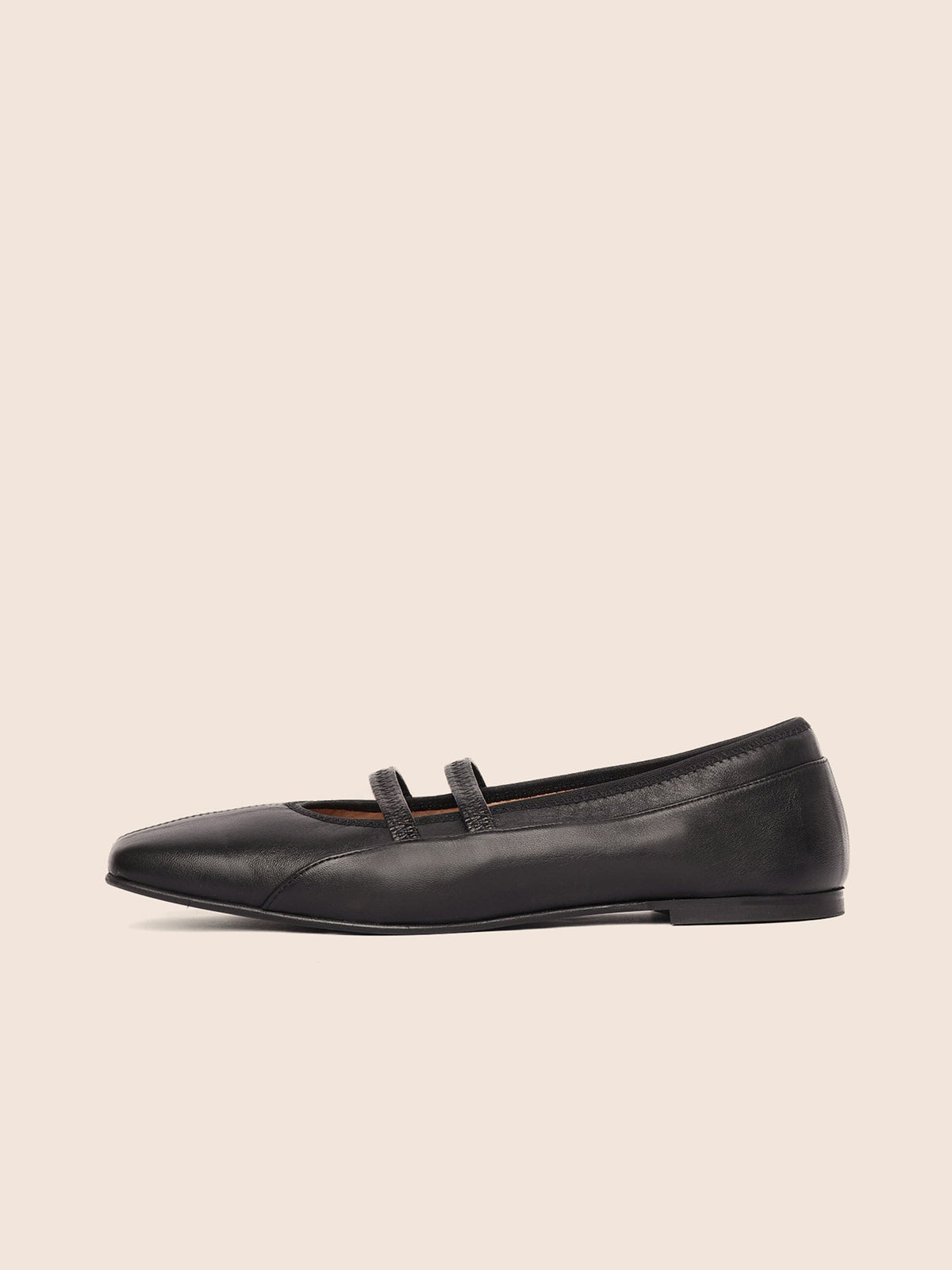 Black Square-Toe Double Mary Jane Classic Ballet Flats
