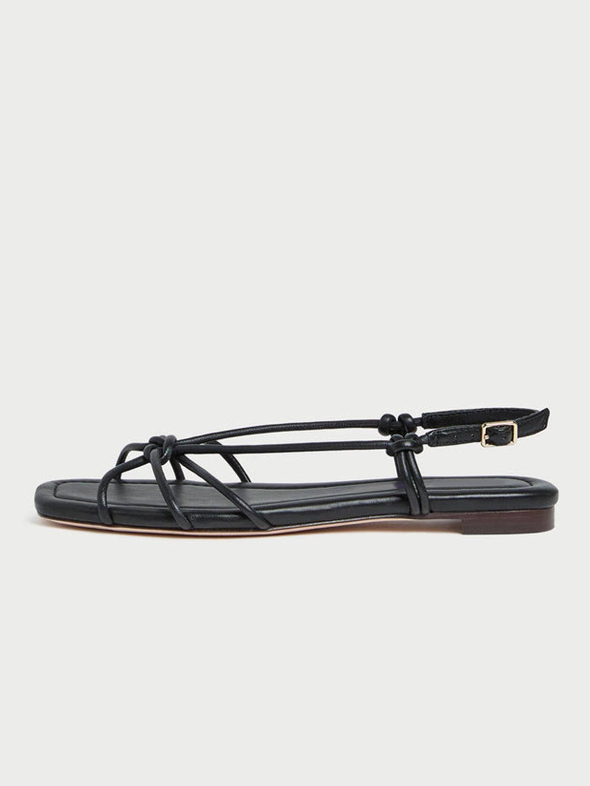 Black Square-Toe Strappy Chic Flats Sandals