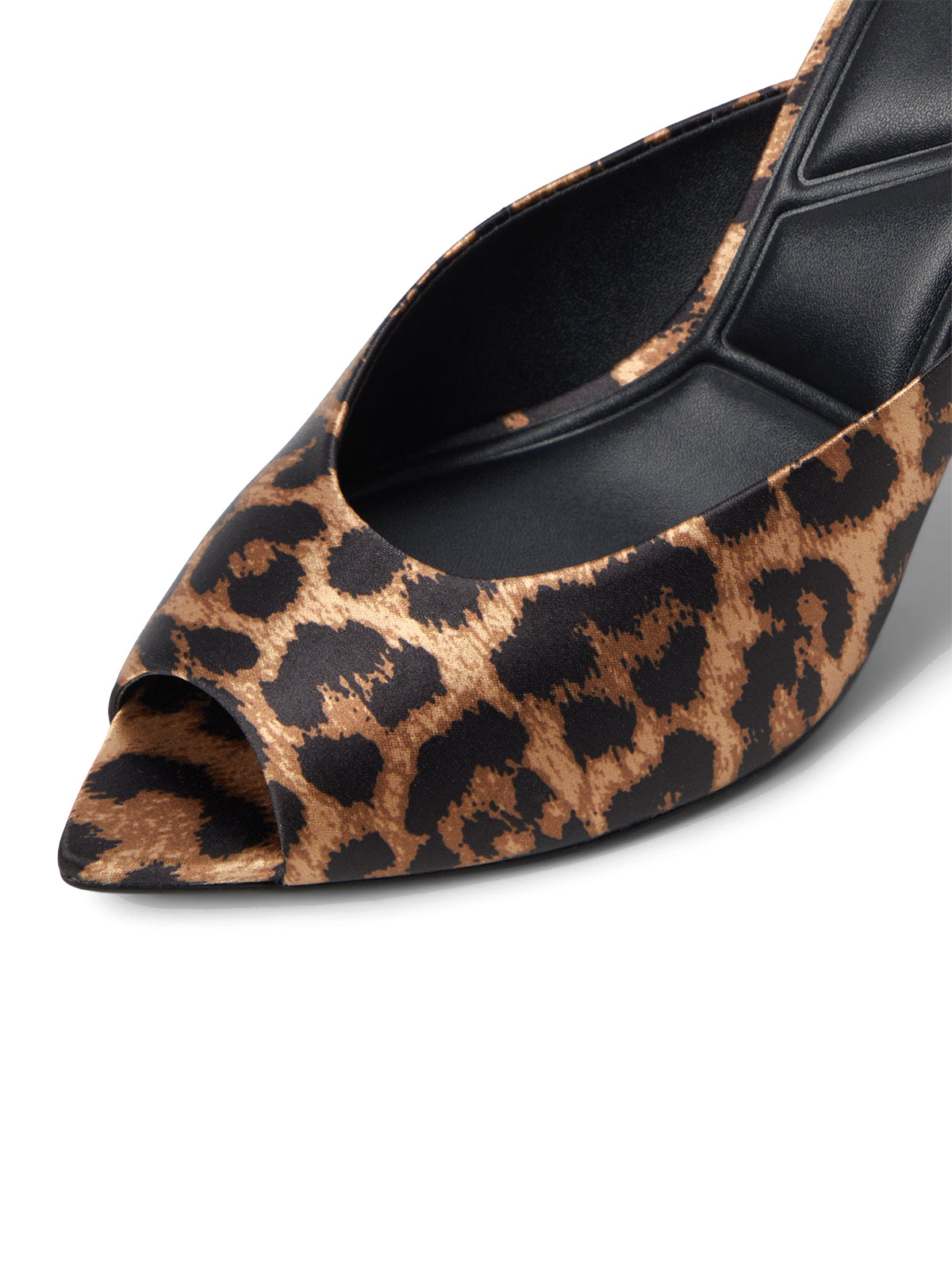 Leopard Satin Open Pointed-Toe Backless High Heels