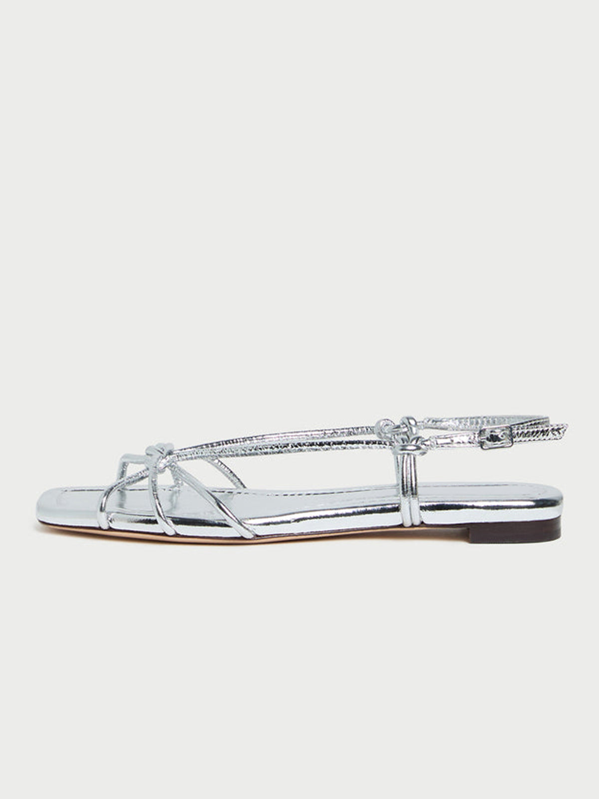 Metallic Silver Square-Toe Strappy Chic Flats Sandals