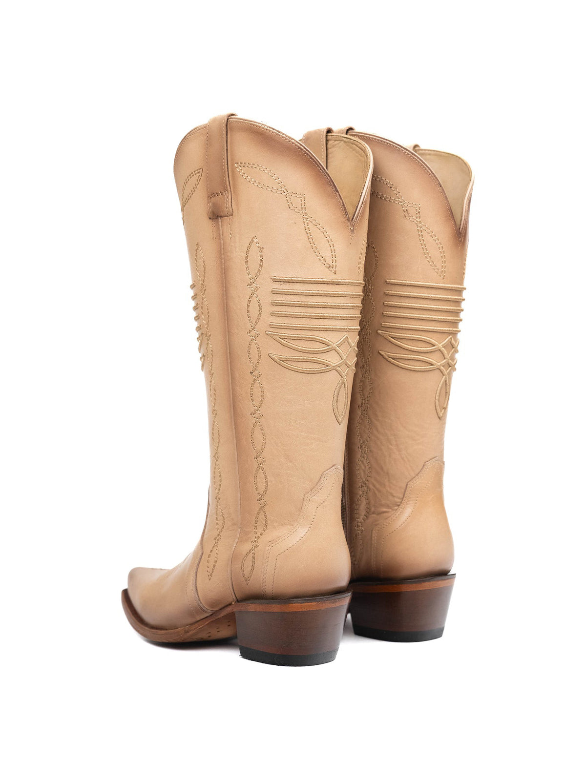 Latte Snip-Toe Classic Embroidery Half-Zip Western Mid Calf Cowgirl Boots