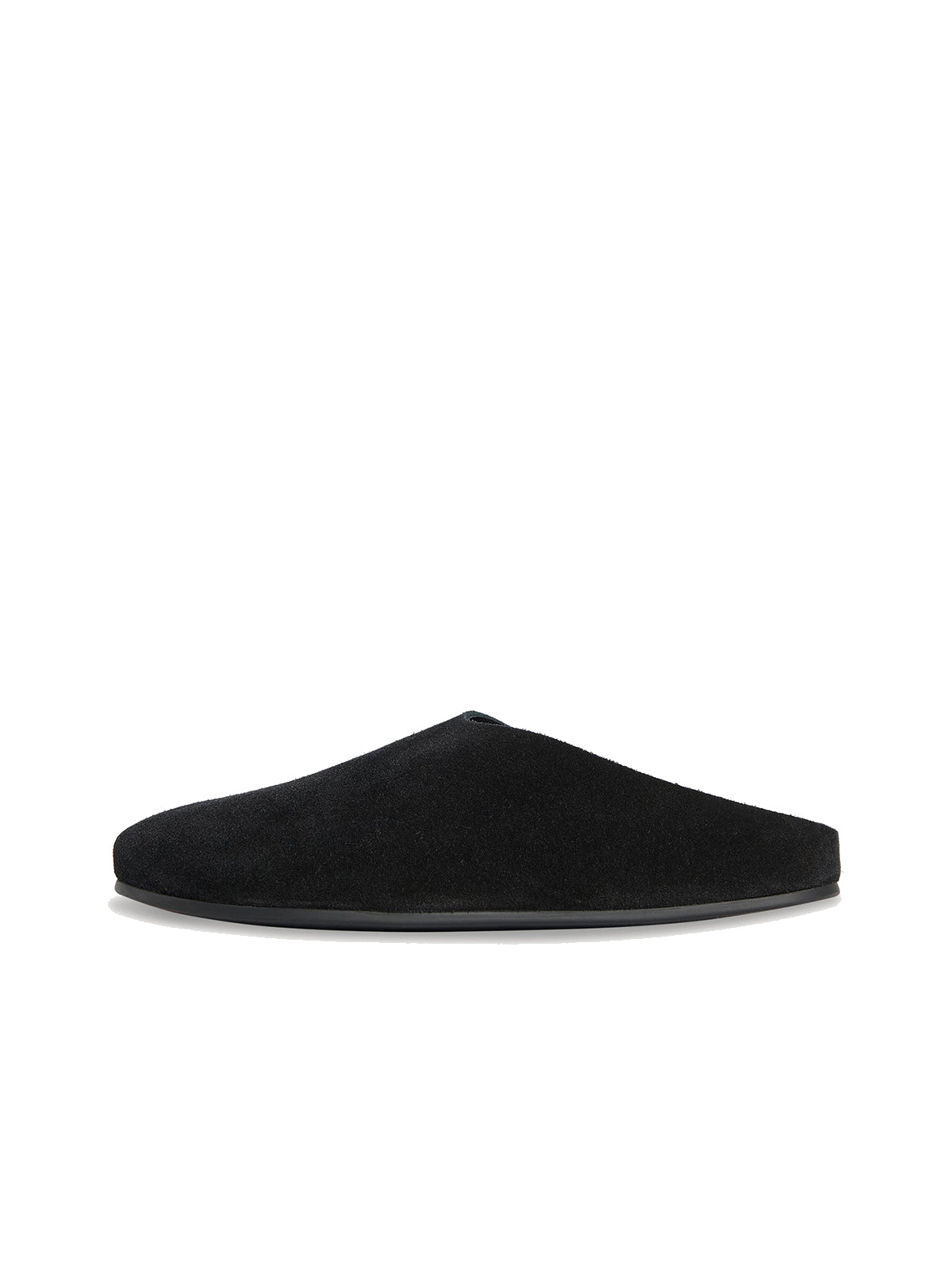 Black Faux Suede Round-Toe Simple Slip-On Flat Slides