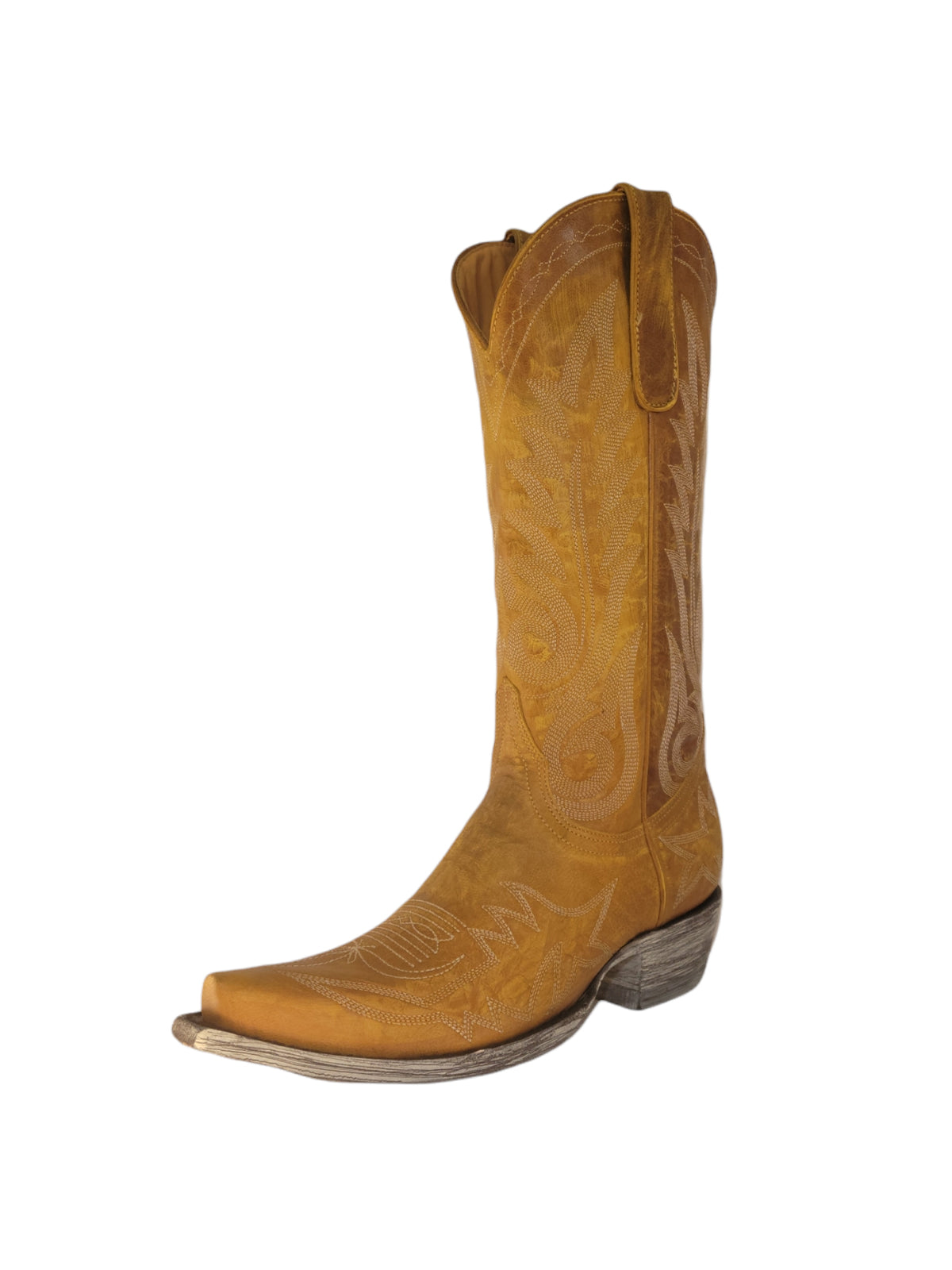 Chic Embroidery Snip-Toe Classic Mid Calf Cowgirl Boots - Butter Yellow