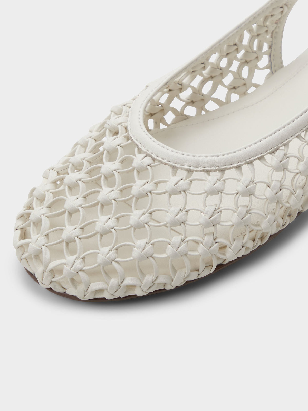 White Woven Vegan Leather Round-Toe Chic Back Strap Flats