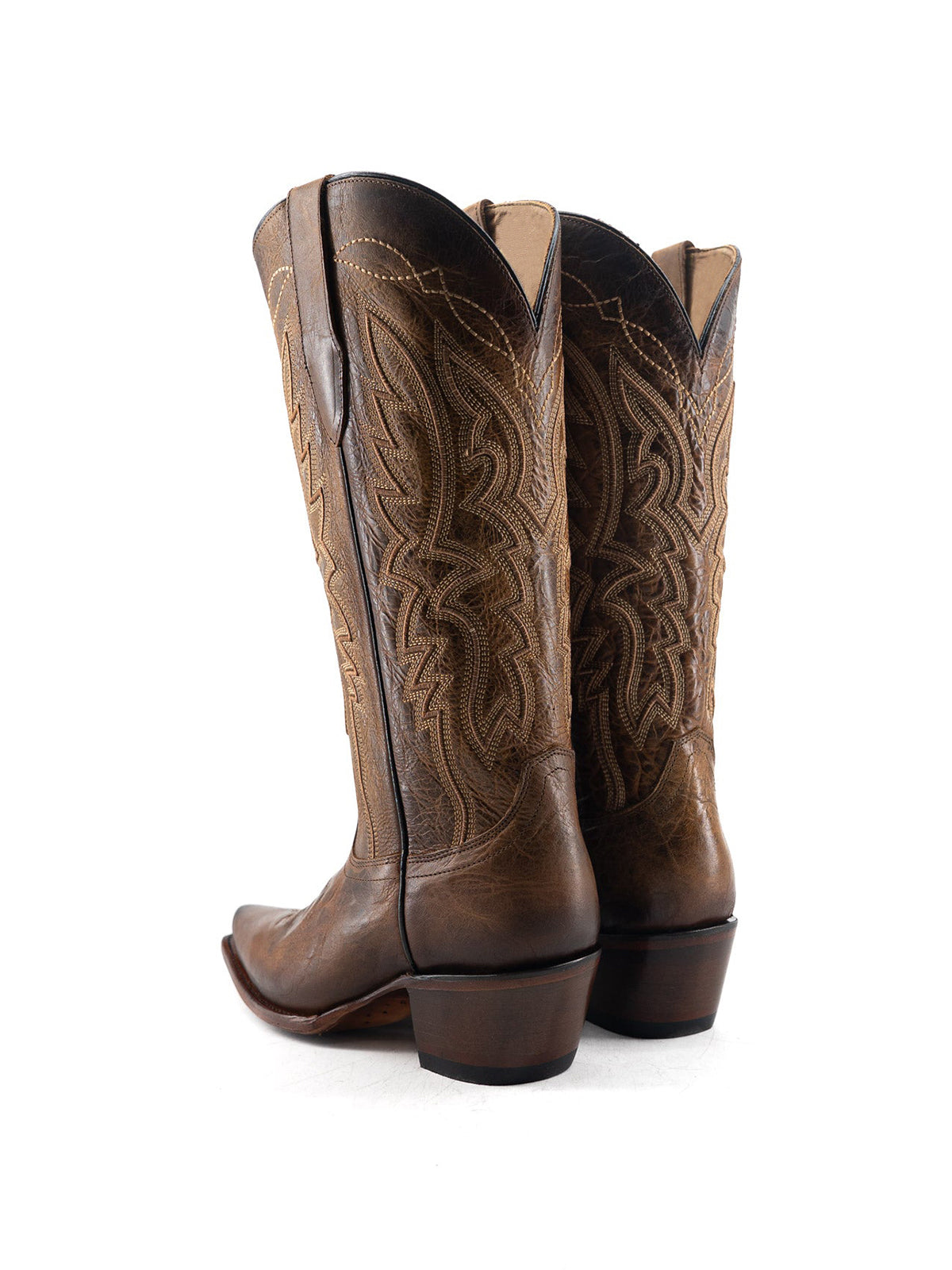 Western Snip-Toe Embroidery Half-Zip Mid Calf Cowgirl Boots - Dark Tan