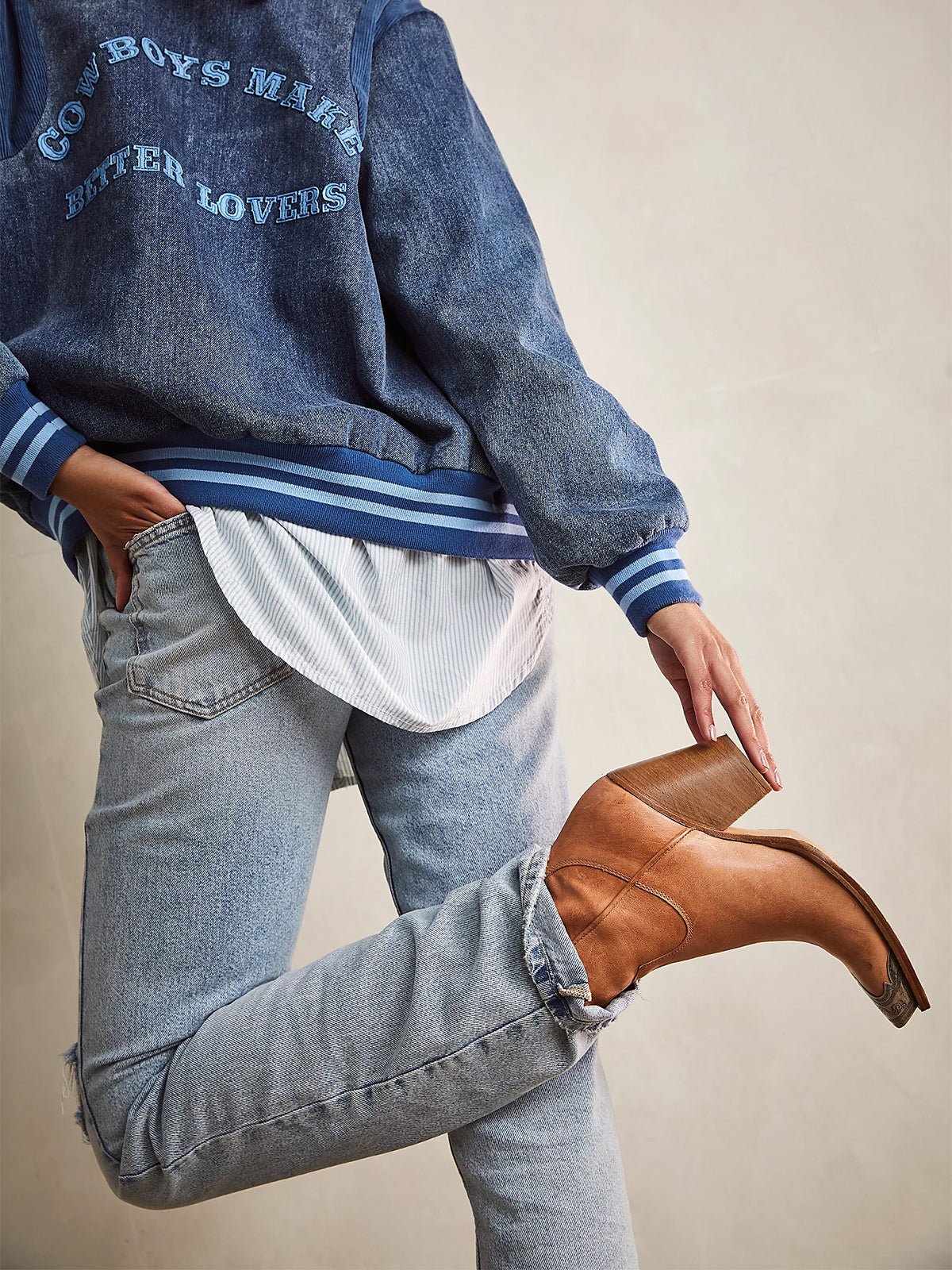 Metal Snip-Toe Full-Zip Classic Cowgirl Ankle Boots - Camel