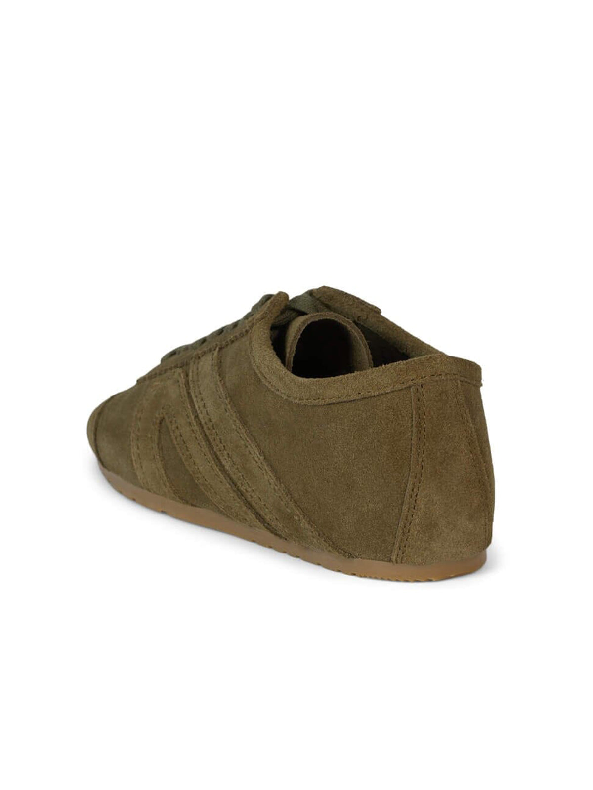 Olive Green Faux Suede Round-Toe Lace-Up Classic Sneakers Flats