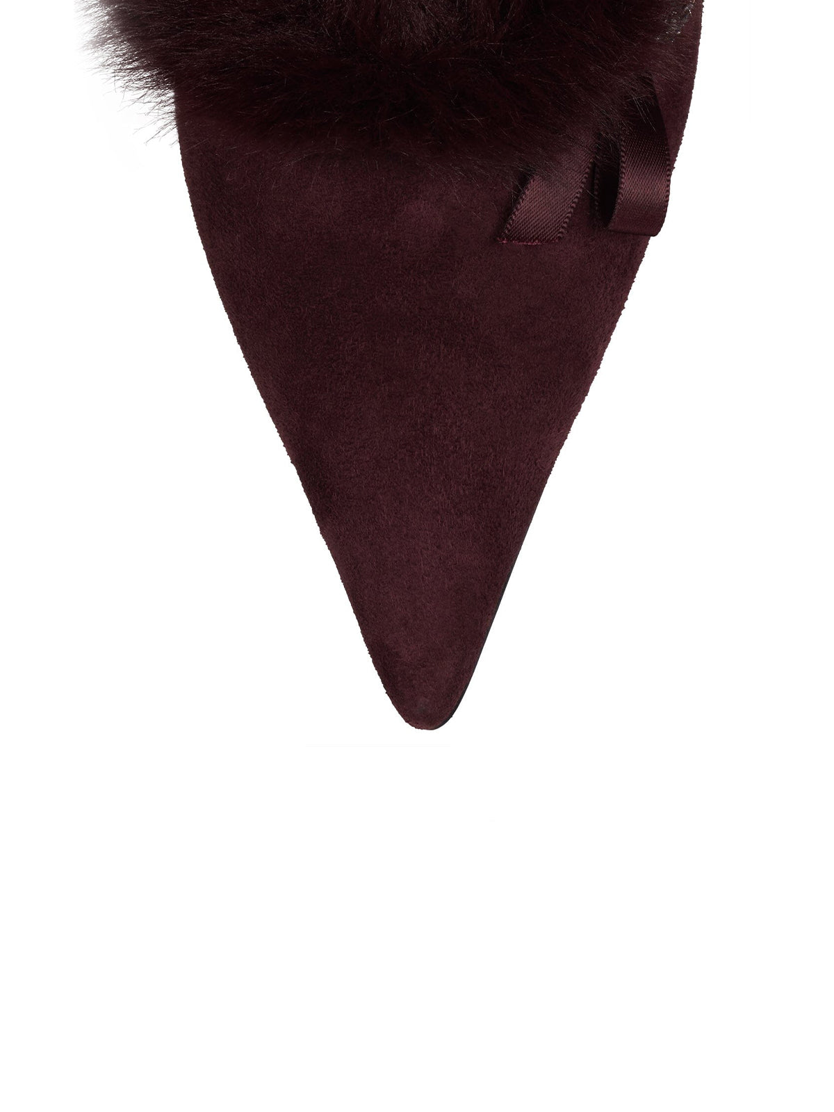 Wine Red Faux Suede Pointed-Toe Plush Detail Backless High Heels