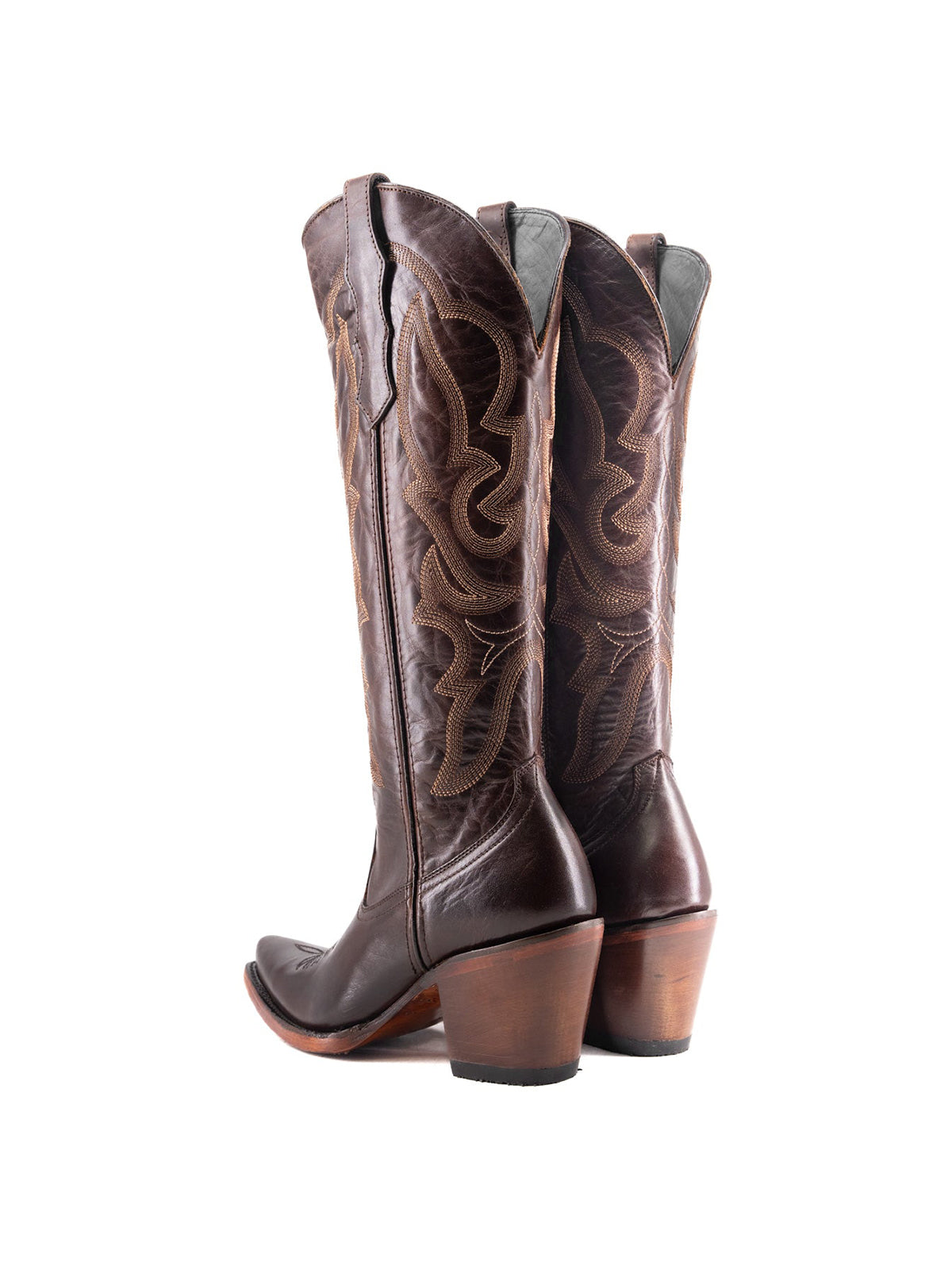 Western Snip-Toe Embroidery Half-Zip Knee High Chic Cowgirl Boots - Chocolate