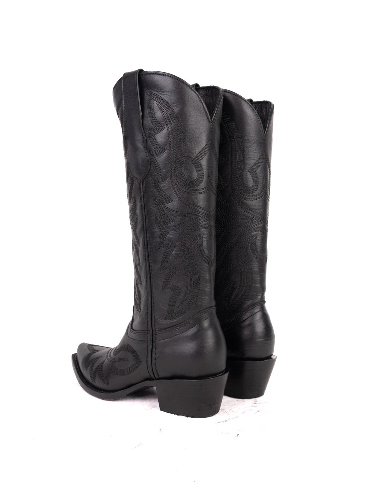 Snip-Toe Sleek Embroidery Mid Calf Cowgirl Boots For Woman - Black