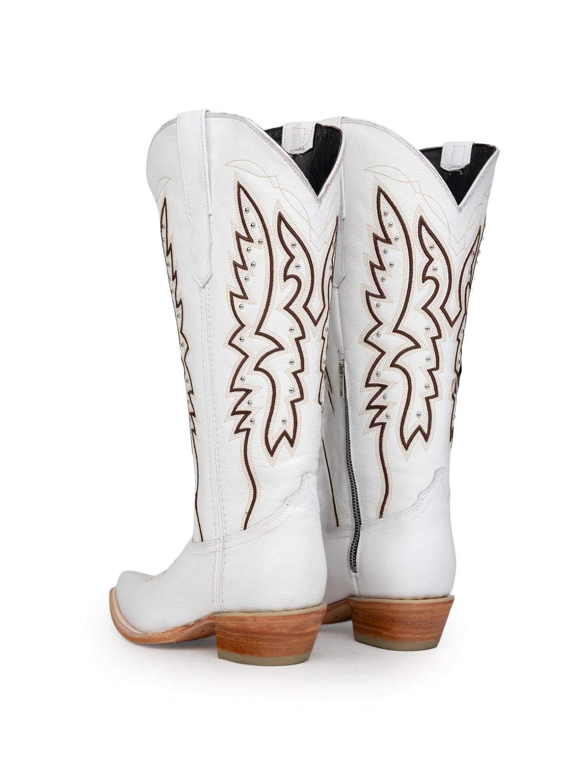 Western Snip-Toe Embroidery Half-Zip Knee High Cowgirl Boots - White