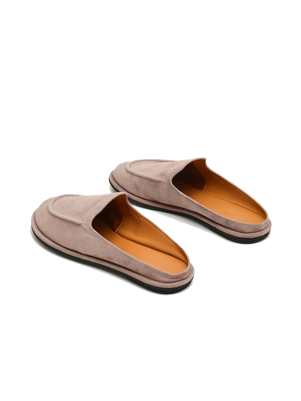 Taupe Faux Suede Round-Toe Slip-On Backless Flats