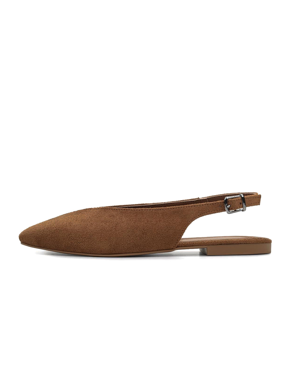 Brown Square-Toe Classic Buckle Back Strap Slip-On Flats