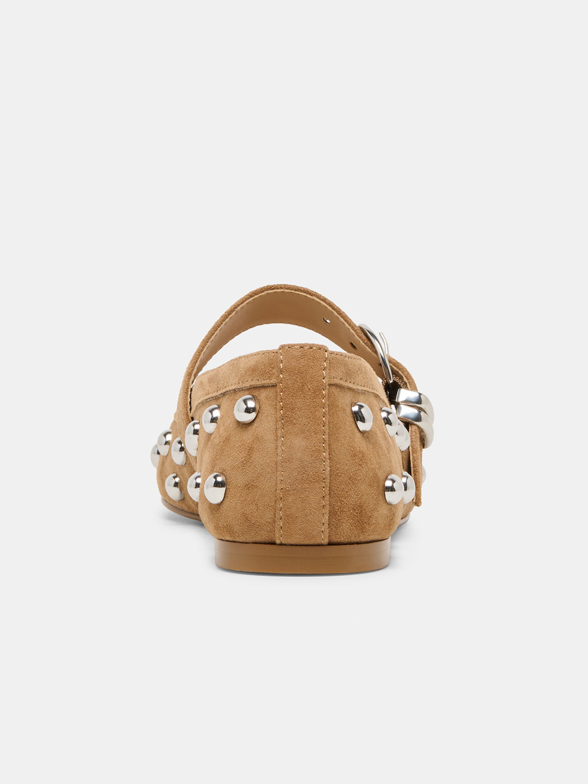Brown Faux Suede Square-Toe Studs And Mary Jane Ballet Flats