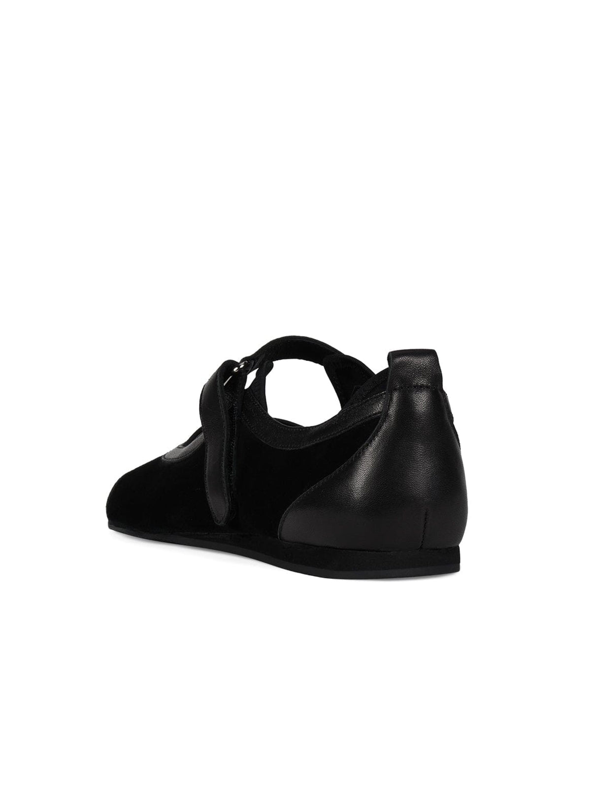 Black Contrast Faux Suede And Vegan Leather Split-Toe Chic Mary Jane Flats