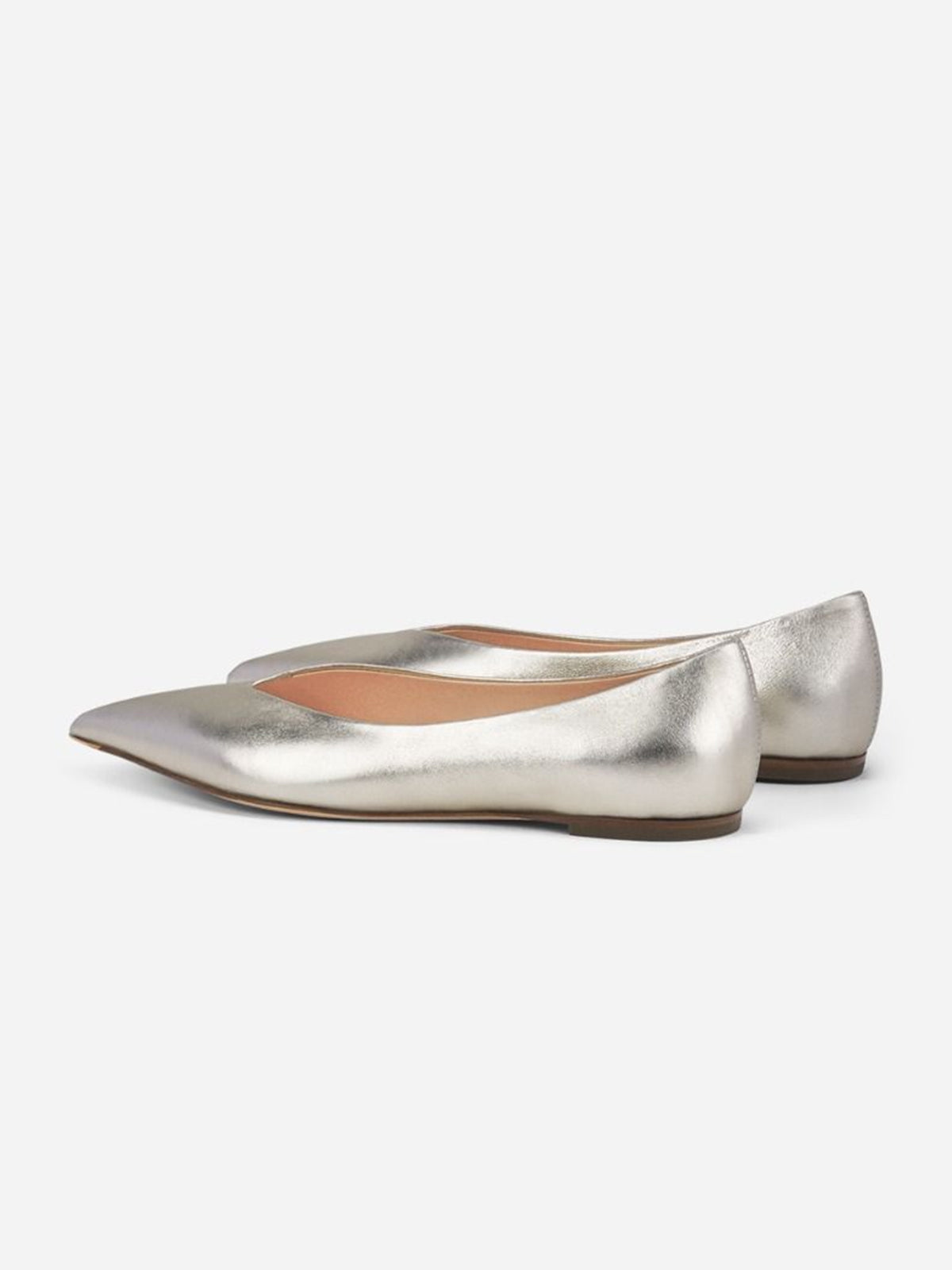 Metallic Silver Pointed-Toe Slip-On Ballet Flats