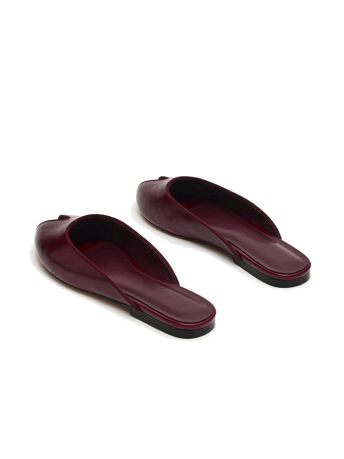 Burgundy Peep Round-Toe Slip-On Chic Mules Flats