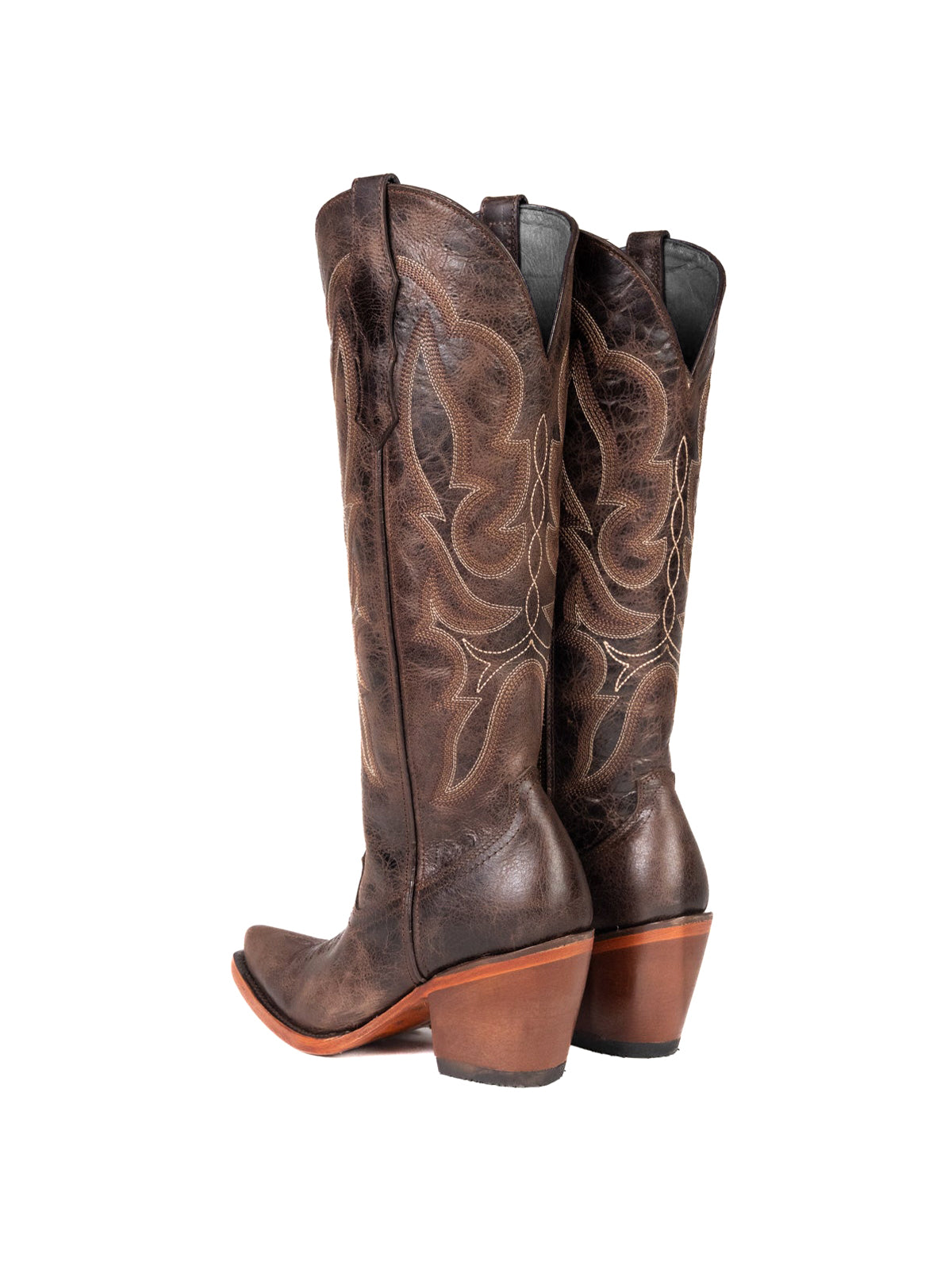 Western Snip-Toe Embroidery Half-Zip Knee High Chic Cowgirl Boots - Rust Brown