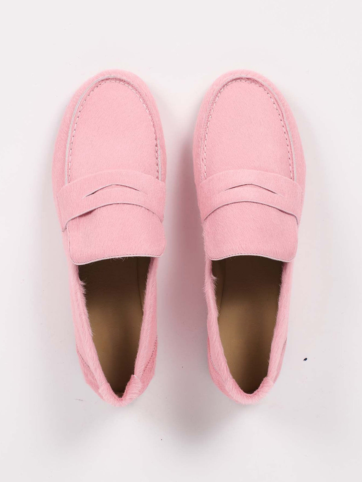 Pink Pony Hair Vegan Leather Round-Toe Slip-On Chic Flats