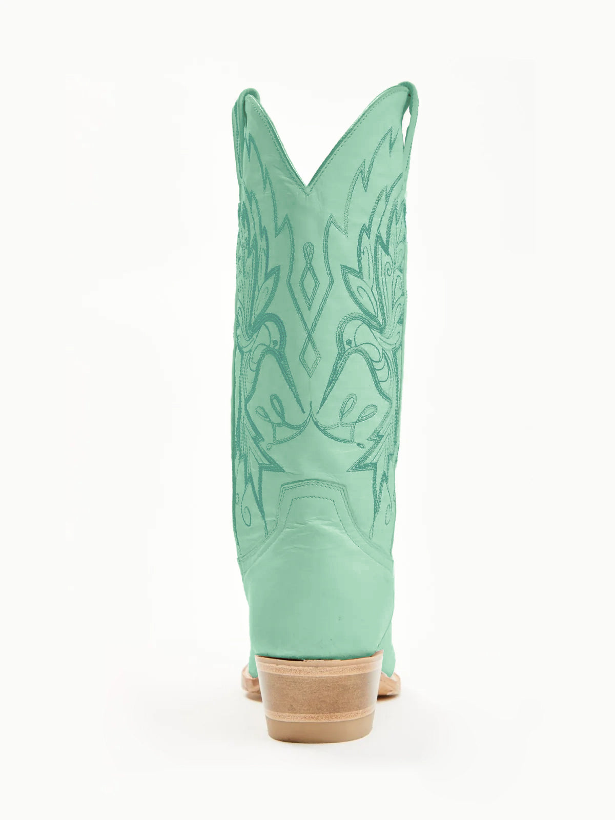 Зелени каубойски ботуши с бродерия от птици и къси пръсти до средата на прасеца