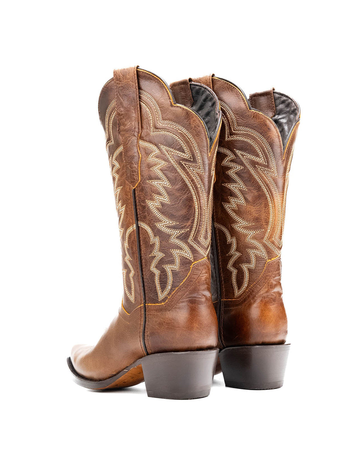 Western Snip-Toe Embroidery Mid Calf Cowgirl Boots - Tan