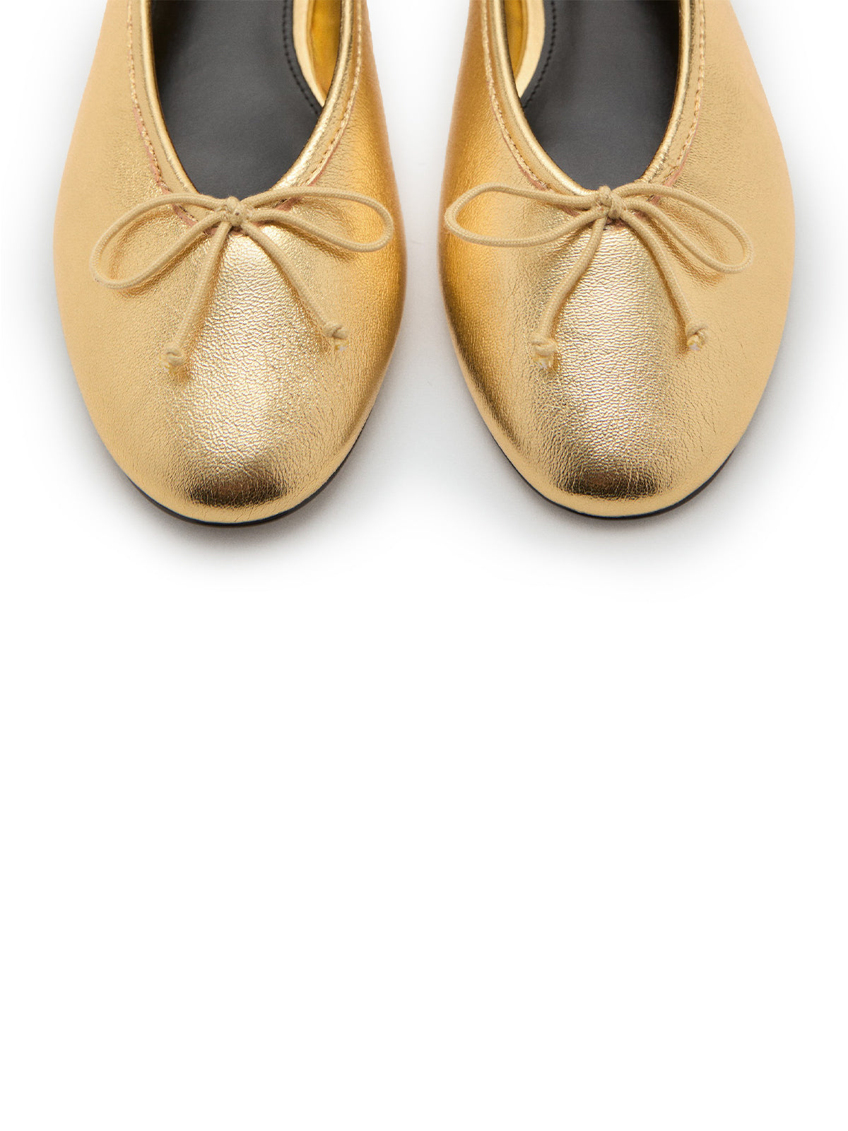 Metallic Gold Vegan Leather Round-Toe Classic Ballet Flats With Front Bow