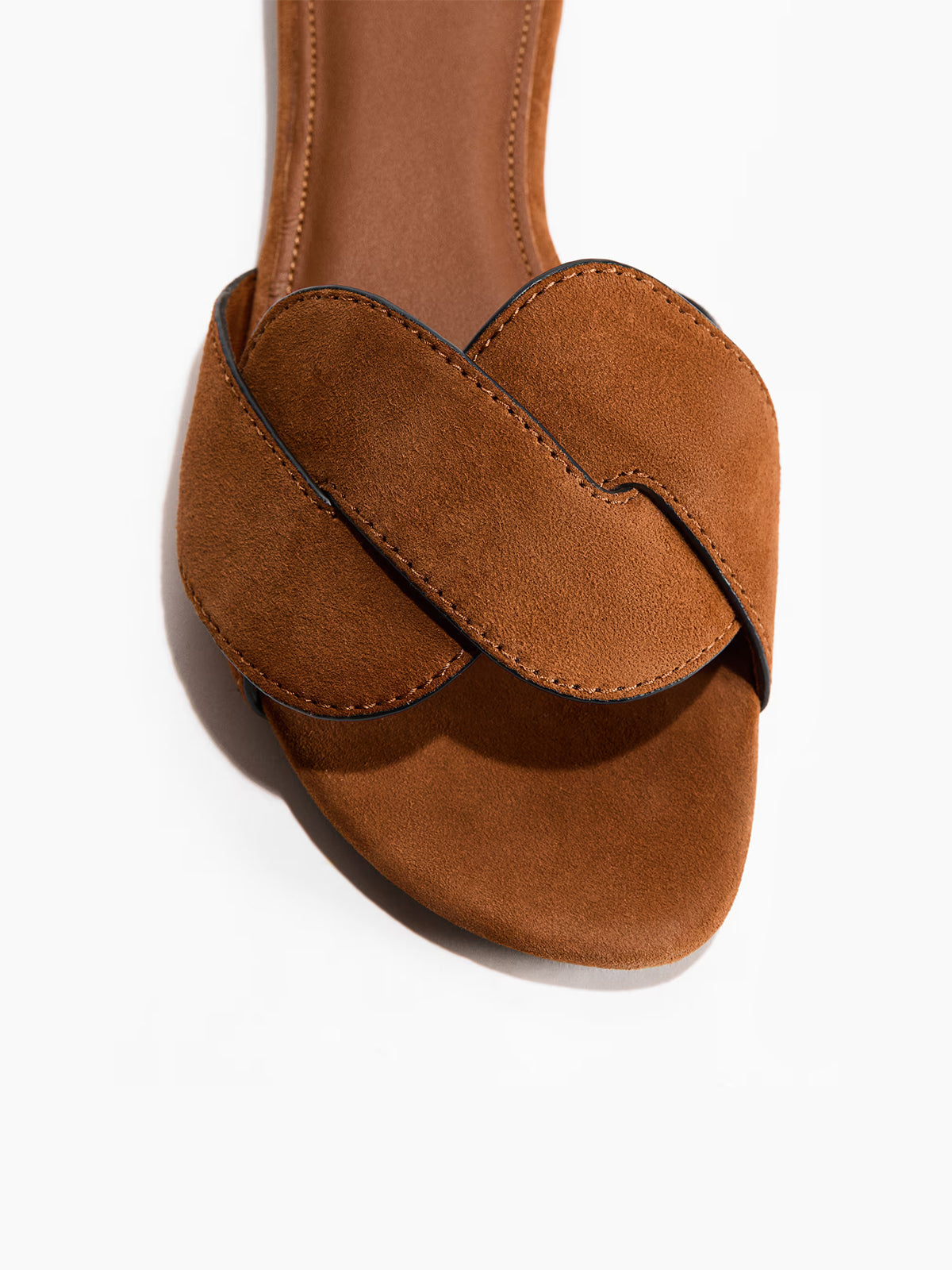 Brown Faux Suede Square-Toe Braided Strap Flats Sandals