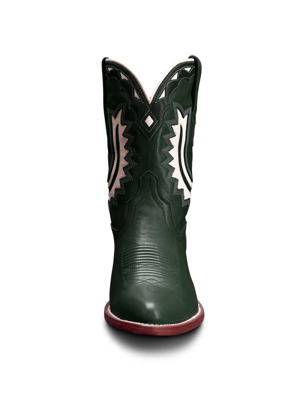Dark Green Almond-Toe Horseshoe Inlay Cowgirl Ankle Boots