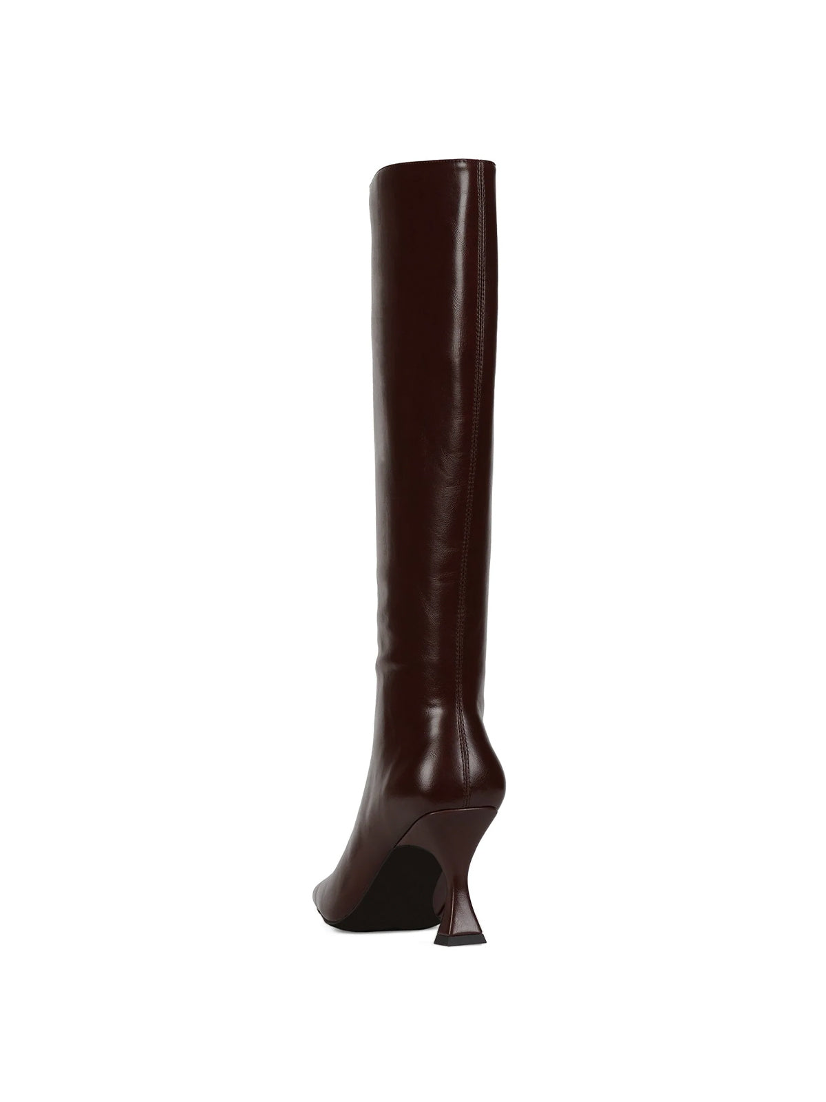 Coffee Square-Toe Wide Calf Simple Knee High Stiletto Boots