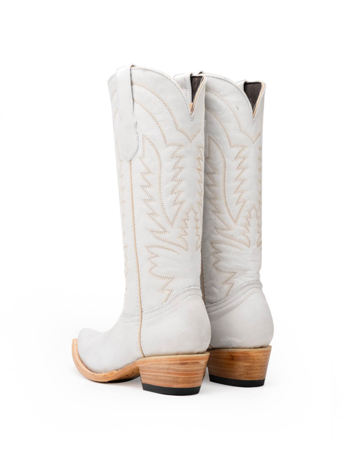 Snip-Toe Sleek Embroidery Wide Calf Knee High Cowgirl Boots For Woman - Ivory