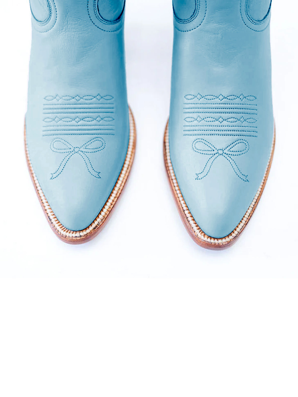 Leaves Embroidery Almond-Toe Wide Knee High Cowgirl Boots - Blue