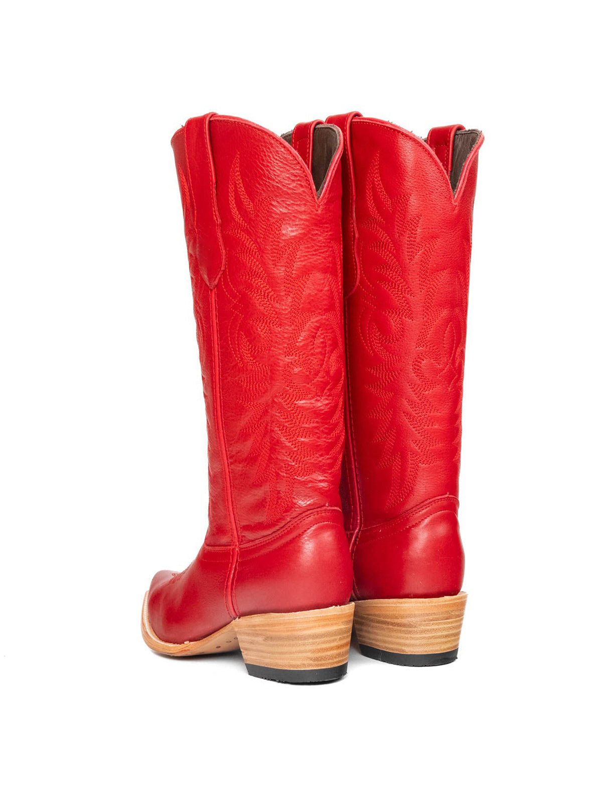 Red Vegan Leather Snip-Toe Embroidery Mid Calf Cowgirl Boots For Woman