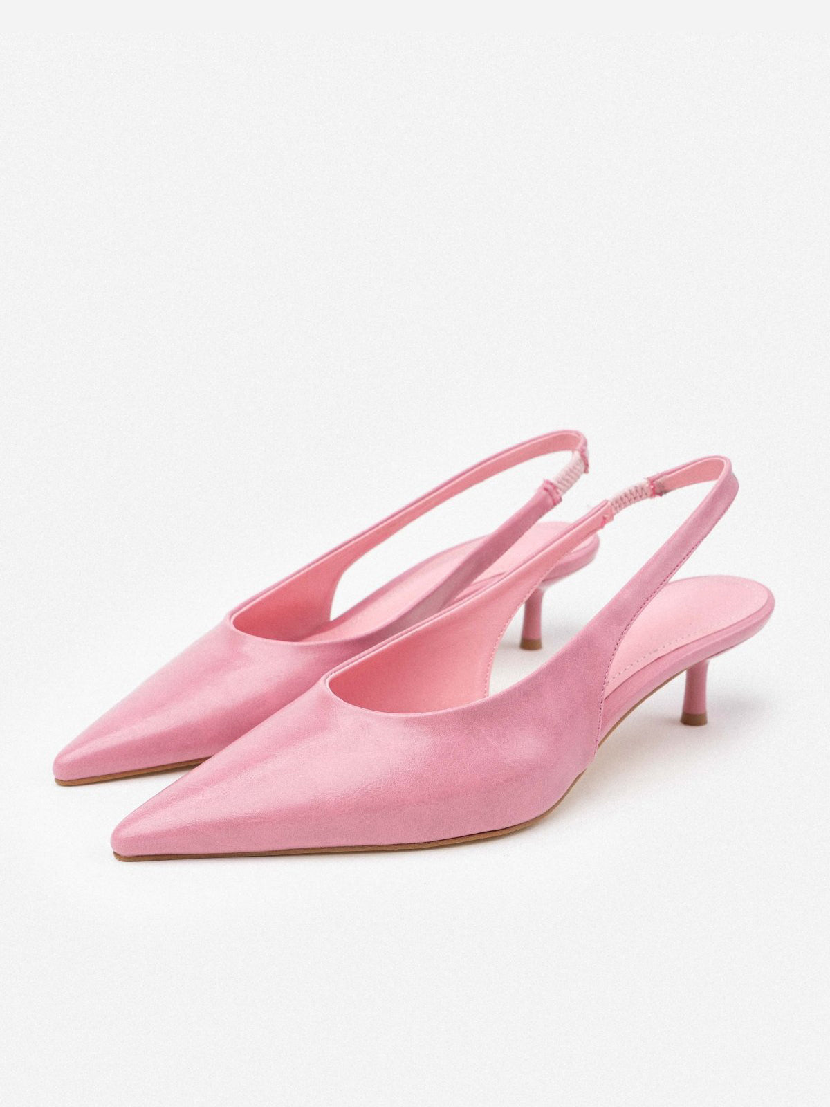Slingback Pointed-Toe Kitten Heels - Pink