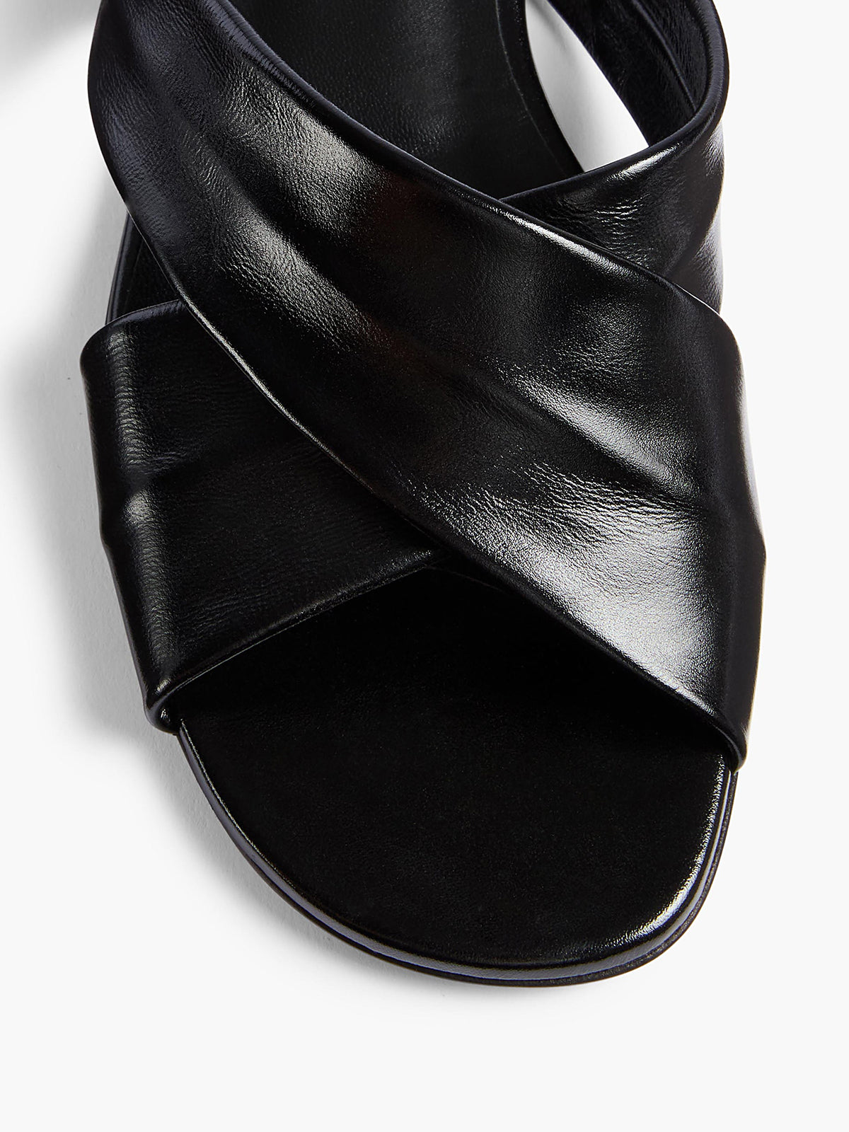 Black Square-Toe Cris-Crossed Straps Slip-On Flat Sandals