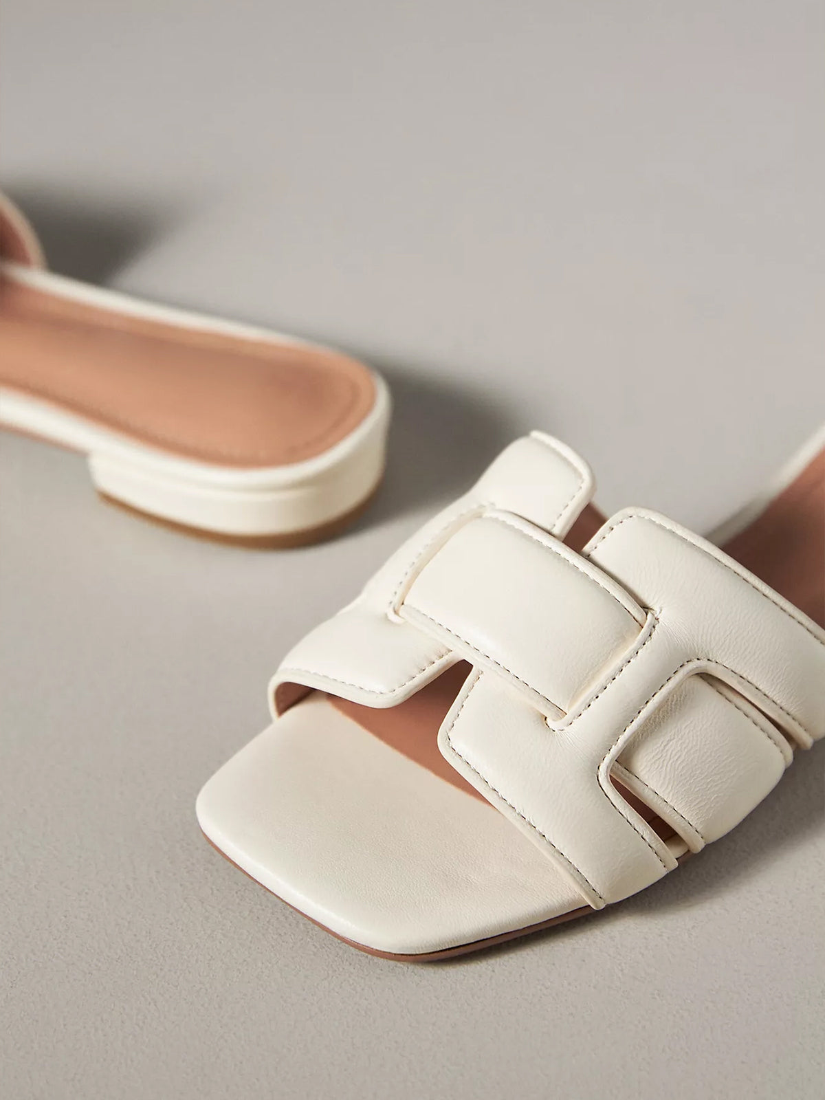 Cream Square-Toe Slip-On Sandals