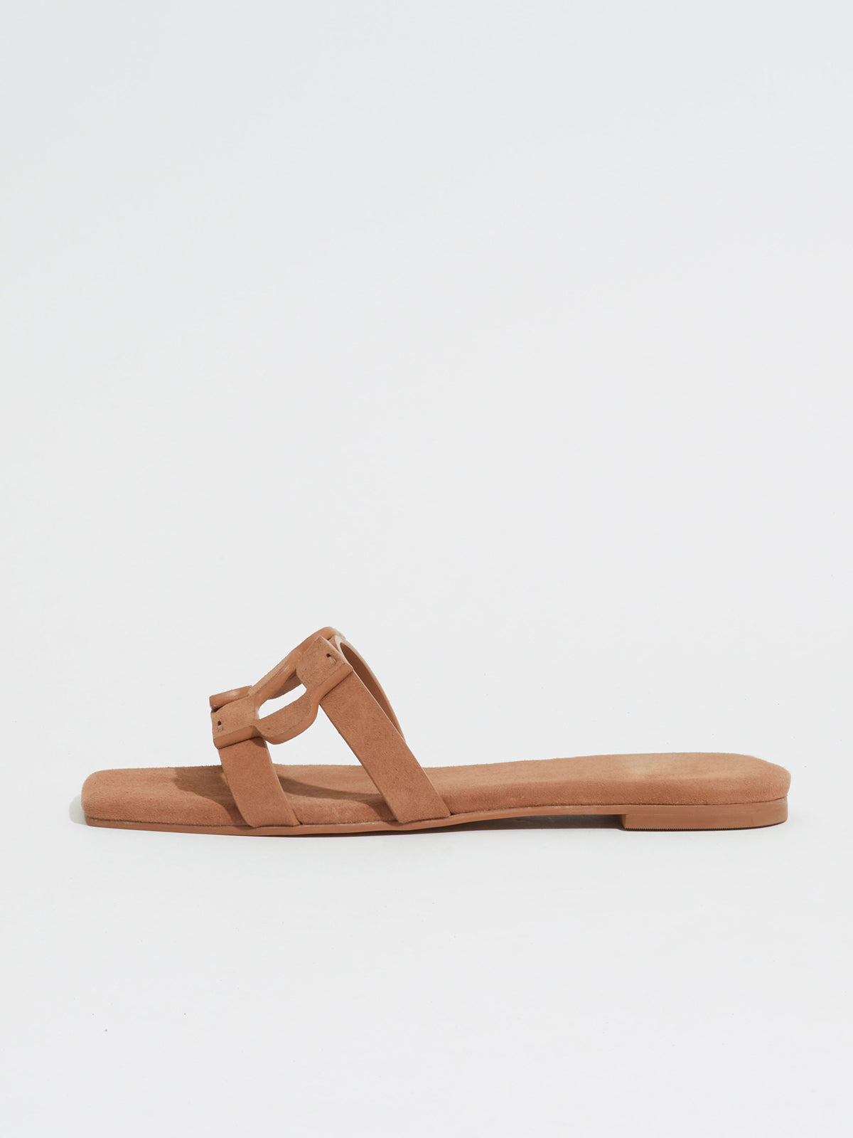 Camel Faux Suede Square-Toe Classic Slip-On Flat Slides