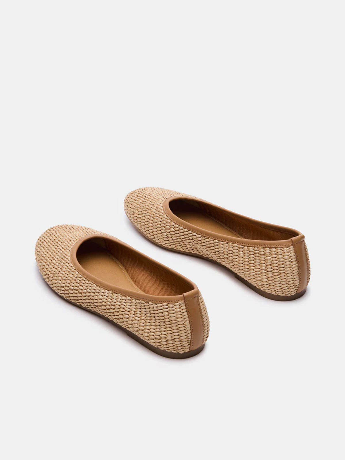 Natural Round-Toe Woven Classic Ballet Flats