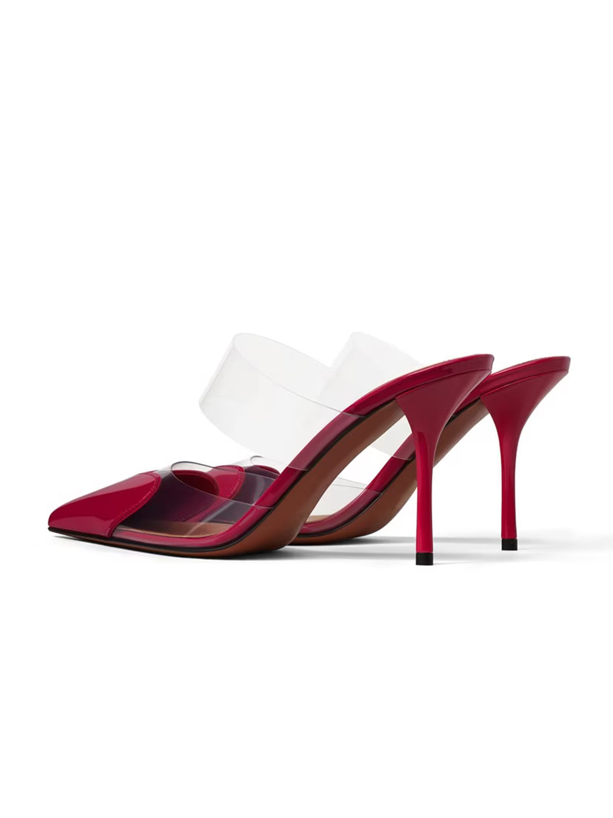 Patent Cherry Red And TPU Transparent Film Pointed-Toe Slip-On High Heels